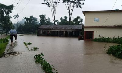 সুরমা নদীর পানি বিপৎসীমার ওপরে, ডুবে গেছে সড়ক